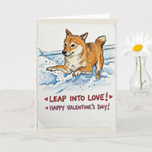 Cartão Fofa Shiba Inu "Salto no Amor" no Dia dos Namorado