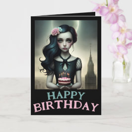 Cartão fofinha personalizável com bolo de aniversário