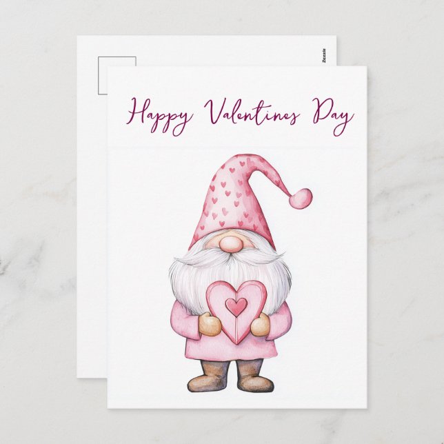 cartão fofo com um gnomo rosa de desenho animado a (Frente/Verso)