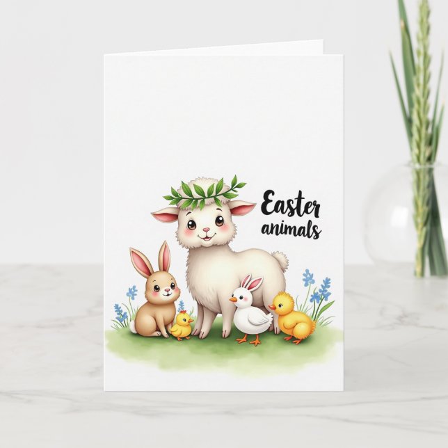 Cartão Fofo de Amigos Animais da Primavera (Frente)