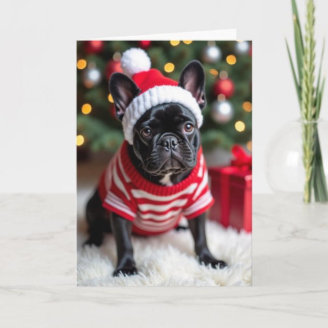 Cartão Fofo de Natal do Bulldog Francês (Frente)