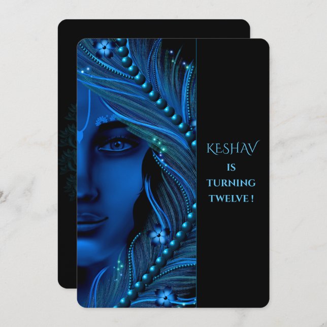 Cartão fofo do Krishna para aniversário - arte de  (Frente/Verso)