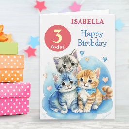 Cartão Fofos Gatinhos Nome Personalizado Idade Crianças F