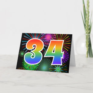 Cartão Fogos de artifício coloridos + Padrão "34" do ar