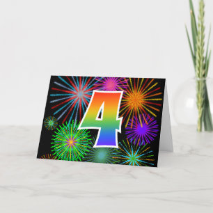 Cartão Fogos de artifício coloridos + Padrão "4" do arc