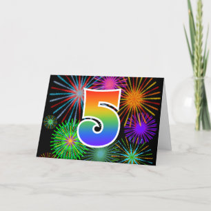 Cartão Fogos de artifício coloridos + Padrão "5" do arc