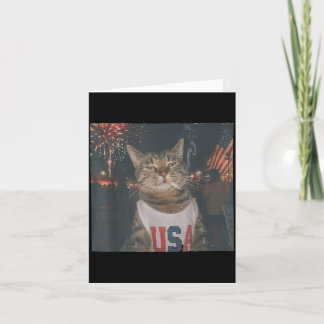 Cartão Fogos de Artifício de Gato Fumante Patriótico Engr