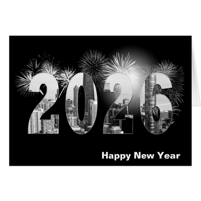 Cartão Fogos de artifício do ano novo em Chicago City 202 (Frente Horizontal)