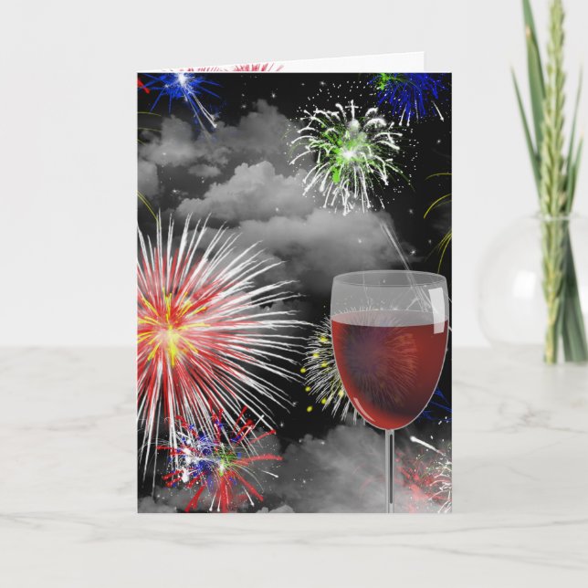 Cartão fogos de artifício e aniversário de vinho (Frente)