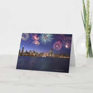 Cartão Fogos-de-artifício sobre a skyline 2 de Chicago