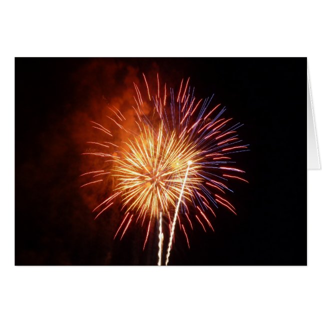 Cartão Fogos de artifício vermelho, branco e azul I Patri (Frente Horizontal)