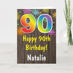 Cartão Fogueira Colorida de Aniversário de 90 Anos Rústic