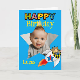 Cartão Foguete de Aniversário de 1 Ano Personalizado para
