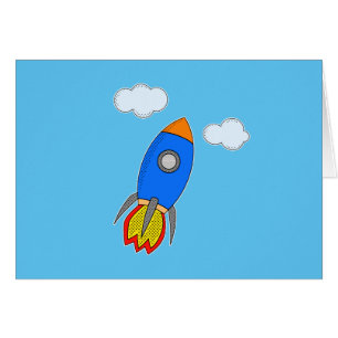 Cartão Foguete De Cartoon No Céu Azul