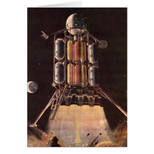 Cartão Foguete de Ficção Científica Antiga Descolando do 