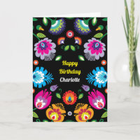 Cartão folclórico personalizável de aniversário 🌺