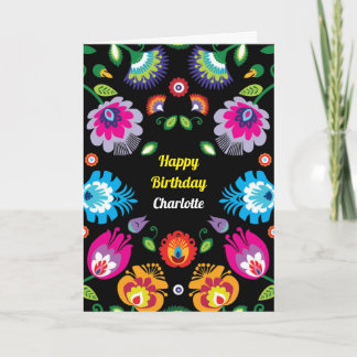 Cartão folclórico personalizável de aniversário 🌺
