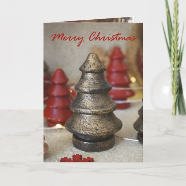 Cartão Folded Aged Gold Tree Christmas Card (Frente)