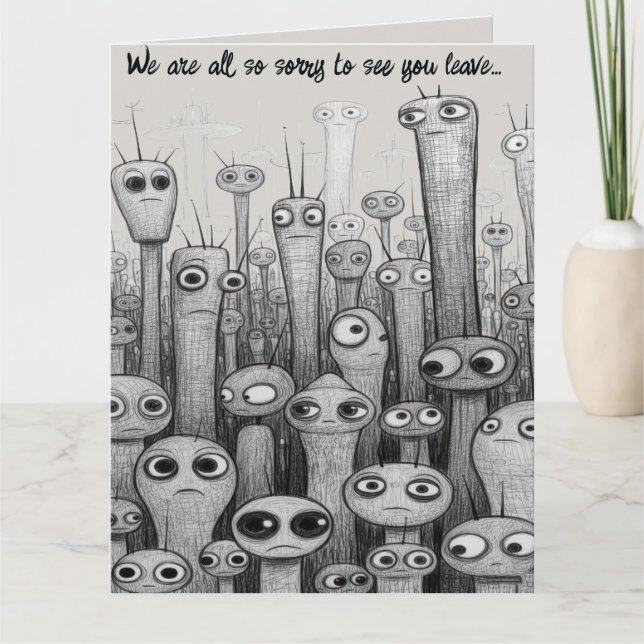 Cartão Folded Editable Sad Aliens Farewell (Frente)