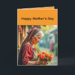 Cartão Folded Greeting Card for Mother's day<br><div class="desc">A woman serenly holds a bouquet of brightly colored flowers in this charming image.</div>