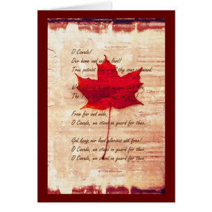 Cartão folha de bordo canadense vermelha com hino