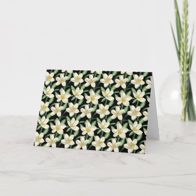 Cartão Folha verde de flores brancas de forma contínua tr (Frente)