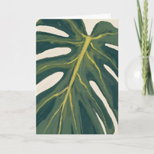 Cartão Folha Verde de Monstera Aquarela de Planta Botânic