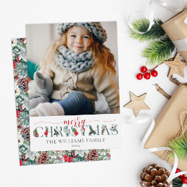 Cartão Folhagem Festiva Feliz Natal Saudações Florais