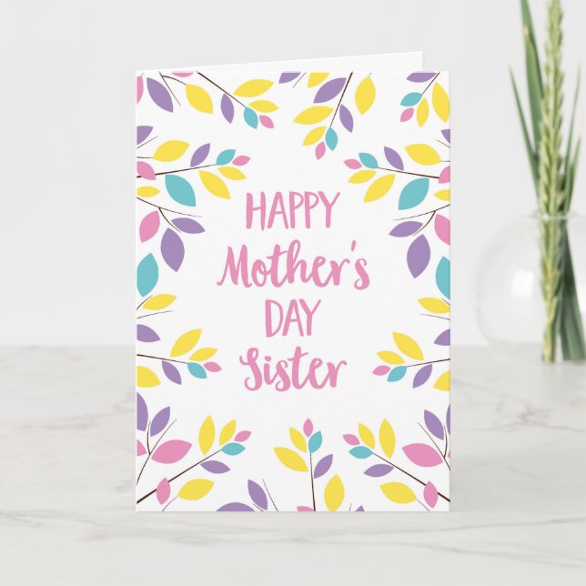Cartão Folhas coloridas Dia de as mães para Irmã (Frente)