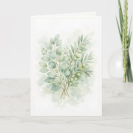 Cartão Folhas de Aquarela Botânica Pastel Greenery