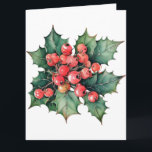 Cartão Folhas de bagas ocas de coloração aquosa da vindim<br><div class="desc">Uma pintura de aquarela vintage de bagas e folhas sagradas clássicas. Personalizável!</div>