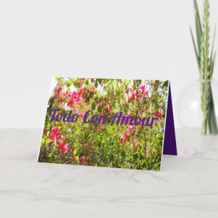 Cartão Folhas de design floral de flor rosa Todo Con Amou