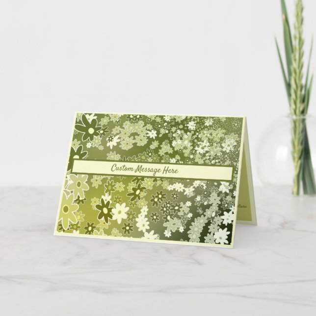 Cartão Folhas de Flores Verde Retro (Frente)