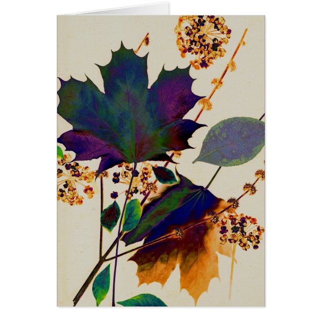 Cartão Folhas de Outono em Cores Reais (Frente)
