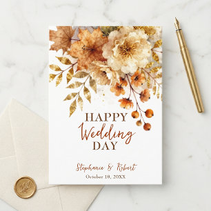 Cartão Folhas de Outono Floral Dourado Brilho Congratulaç
