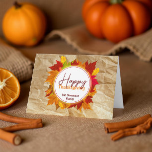 Cartão Folhas de outono na Textura de Papel - Ação de Gra