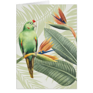 Cartão Folhas de Palma com Pássaro Verde