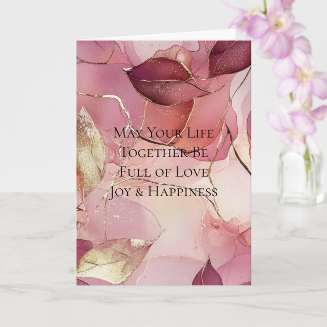 Cartão Folhas Douradas Burgundy Rosa Corado Casamento (Orquídea)