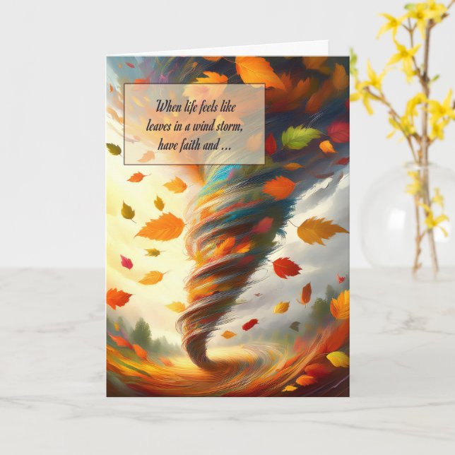 Cartão Folhas em uma Tempestade de Vento Têm Fé Encorajam (Flor Amarela)