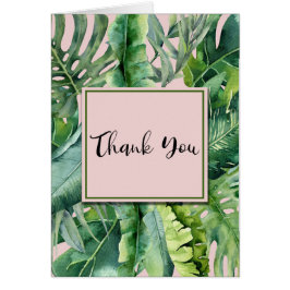 Cartão Folhas Tropicais Rosa e Verde Obrigado