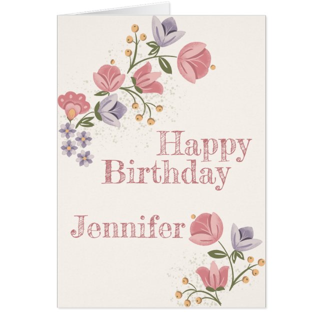 Cartão Folk Art Floral Birthday Card (Frente)