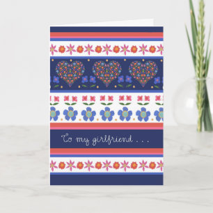 Cartão Folk Art Floral Hearts Birthday Card, Namorada