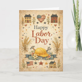 Cartão Folk Art Patriotic Happy Labor Day