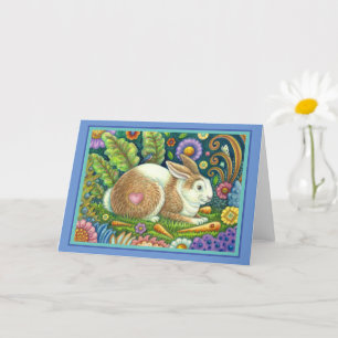 Cartão FOLK ART RABBIT & BLUEBIRD IN SECRET GARDEN Blank