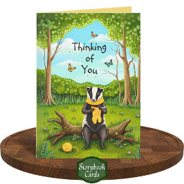 Cartão Folksy Forest Badger Crochet Sock Pensando em você