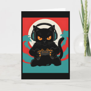 Cartão Fones de Ouvido de Gato Gamer Fofo Console Retrô C