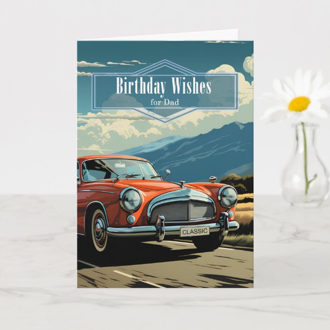 Cartão for Dad Birthday Classic Car in Retro Style (Planta pequena)