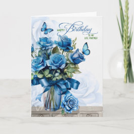 Cartão for Life Partner Birthday Vase of Blue Roses