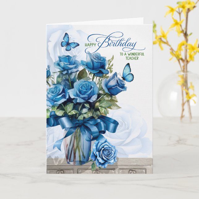 Cartão for Teacher Vase of Blue Roses Birthday (Flor Amarela)