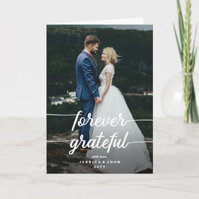 Cartão Forever Grateful Rustic 2 Photo Casamento Obrigado (Frente)